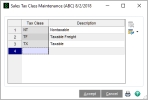 Sales Tax Class Maintenance window