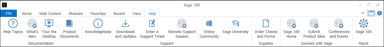 Help ribbon on the Sage 100 Desktop