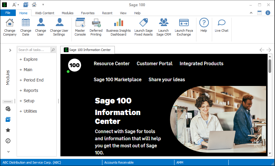 Sage 100 Desktop browser