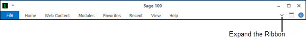 Sage 100 Desktop Expand the Ribbon button