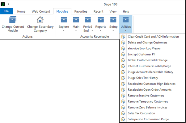 Sage 100 Desktop Modules tab